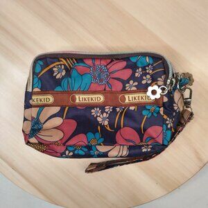 Likekid 3-Zipper Floral Colorful Wristlet Small